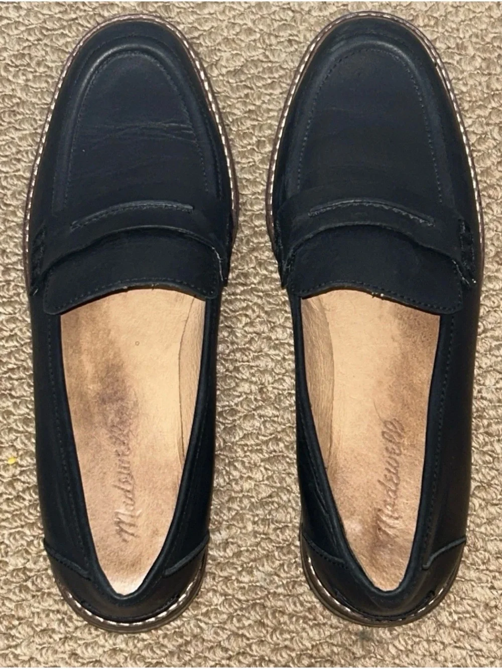 Madewell The Corinne Lugsole Classic Penny Loafer Shoes Women 8.5 Black NE526